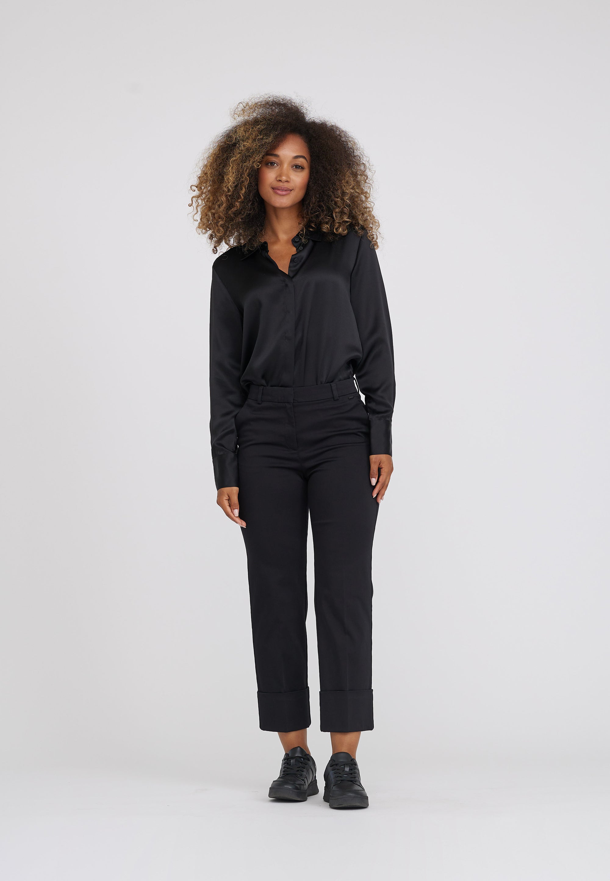 LAURIE Judy Turn-Up Straight Crop Trousers STRAIGHT 99105 Black